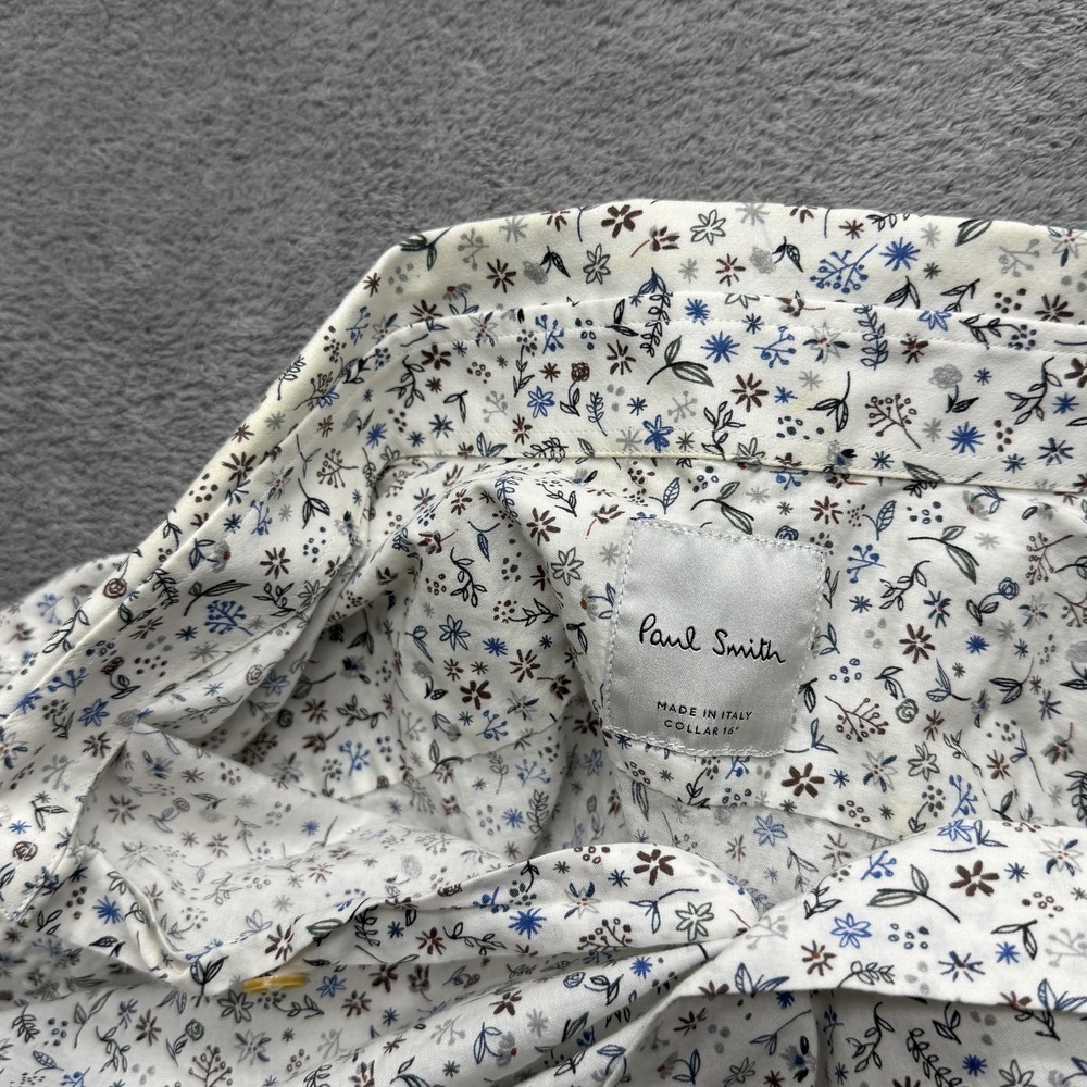 Paul Smith Shirt Mens White Floral Button Up Long Sleeve Made In Italy Cotton - Picture 5 of 12